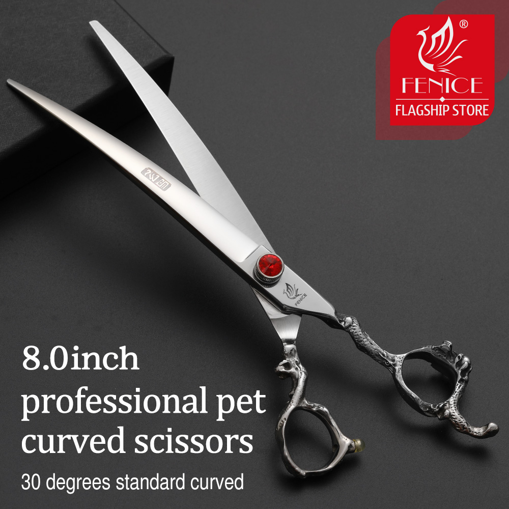 Professional Pet Grooming Scissors Curved - Fenice Dragon Handle Professional 8-Inch Curved