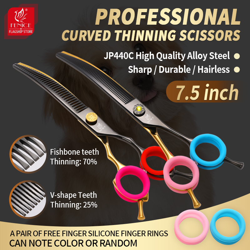 Fenice 7.25 Inch Black and Gol - огляд і ціна Professional Pet Grooming Scissors Curved