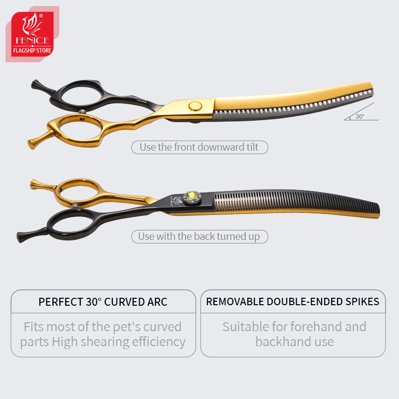 Fenice 7.25 Inch Black and Gol - огляд і ціна Professional Pet Grooming Scissors Curved