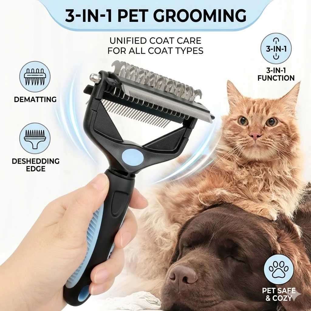 3 In 1 Pet Deshedding Brush Do - огляд і ціна Undercoat Rake Dematting Tool Dog Shedding