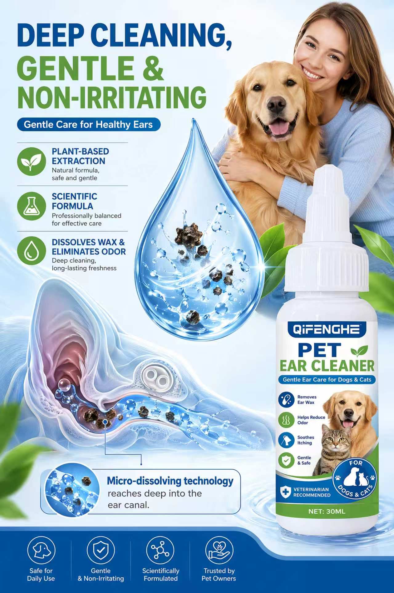 30ml Pet Ear Cleaner Drops for - огляд і ціна Dog Ear Cleaner Solution Drops Wash