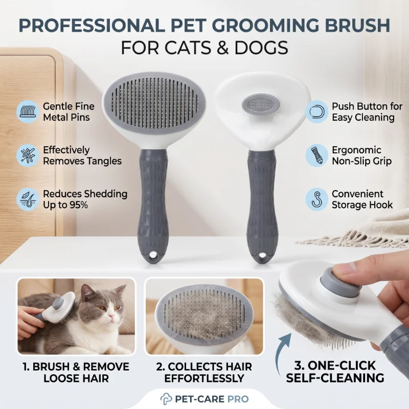 Dog Cat Grooming Brush, Self-C - огляд і ціна Slicker Brush Self Cleaning Pet Grooming